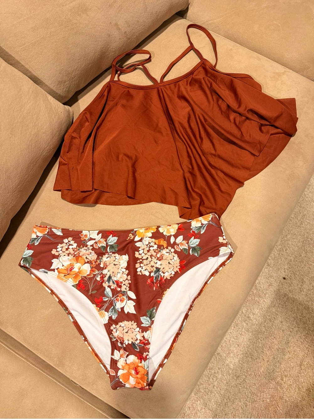 SHEIN Rust Floral Two-Piece Bikini Set